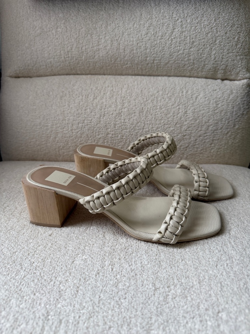 Dolce Vita Braided Double-Strap Block Heel Sandals in Cream